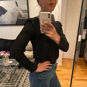 Zara black long sleeve polka dot sheer top